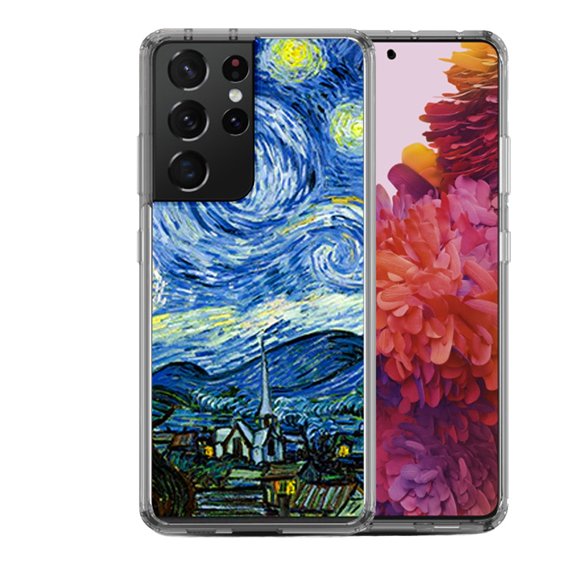 Shockproof Hybrid Bumper Phone Case for Samsung Galaxy S21 Ultra, by OneToughShield ® - Starry Night Paris