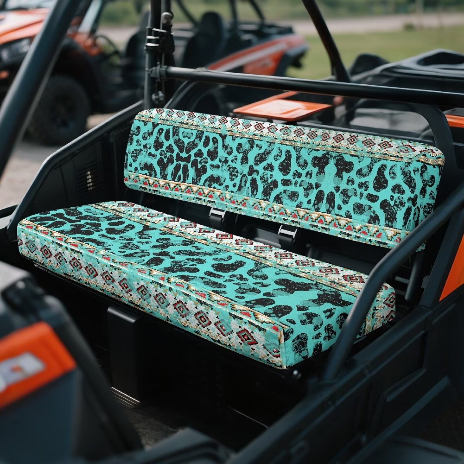 Uorisanigo UTV Front Bench Seat Cover Scratch-Proof Blue Aztec Cow Print Mule Seat Cover Compatible with Kawasaki Mule 3020 2003 2002 200 UTV Pioneer Seats Accessories