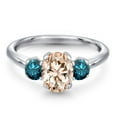 thumbnail image 3 of Gem Stone King 1.54 Ct Oval Peach Morganite Blue Diamond 925 Sterling Silver Ring, 3 of 6