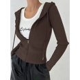 thumbnail image 4 of Women'S Long Sleeve Ribbed Knit Cardigan Drawstring Fitted Hooded Sweaters Fall Clothes Trendy Brown XL, 4 of 9