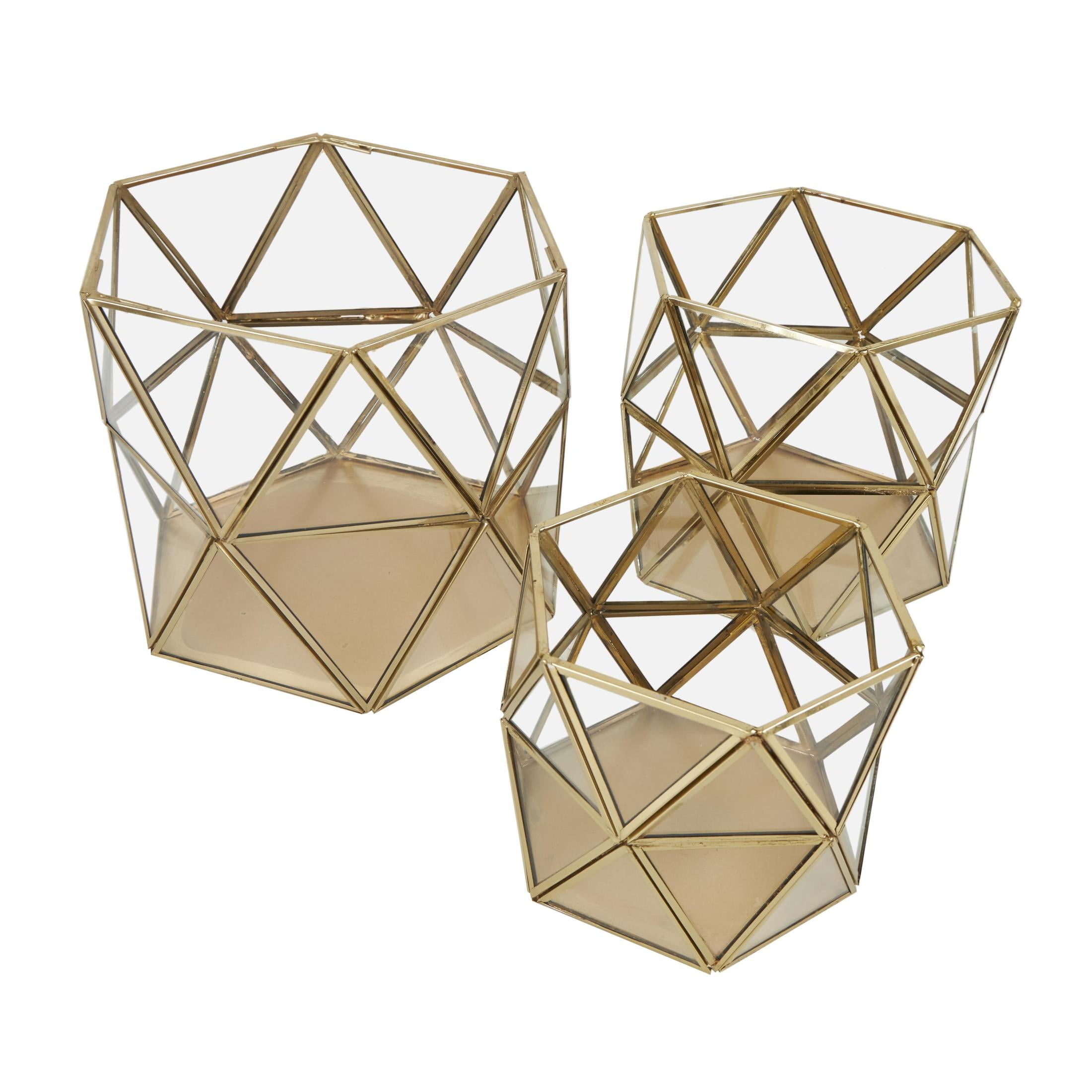 CosmoLiving by Cosmopolitan 3 Holder Gold Metal Geometric Diamond Patterned Hexagon Candle Lantern, Set of 3