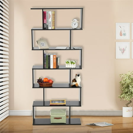 Thin Bookshelves Walfront Mainstays Home 6-Tier Corner Bookshelf Solid Wood Bookshelves Bookcase Storage Shelves Storage Cube Closet Organizer Shelf Rack, Black ()
