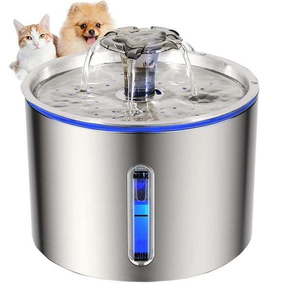Cat Water Fountain, 68oz/2.5L 304 Stainless Steel Pet Drinking Fountain, Quiet Electric Automatic Easy Clean Water Dispenser Indoor, Water Flow Adjustable Animal Fountain for Cats, Small Dog, Pets