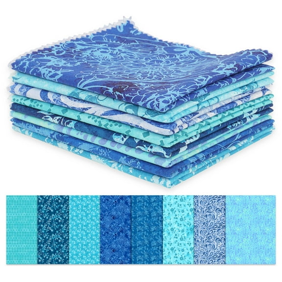 Soimoi 8 Pc Fat Quarter Bundle-BatikPrint 18"x 22"DIY Patchwork-100% CottonPre-Cut Quilting Fabric Medium Blue