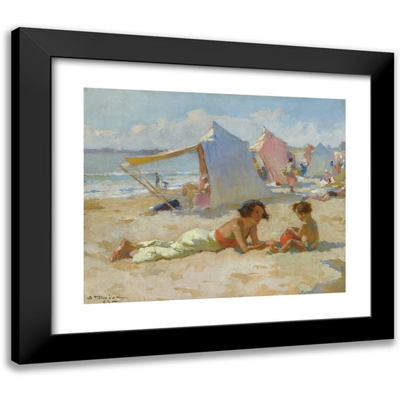 Charles Atamian 14x12 Black Modern Framed Museum Art Print Titled - Playing on the Beach