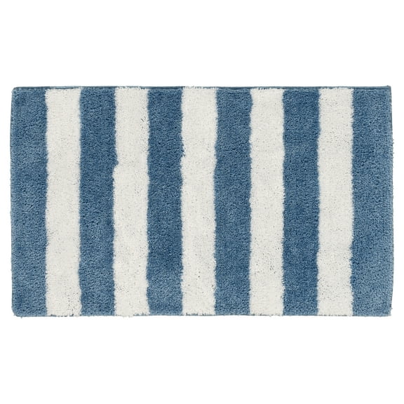 Garland Rug Beach Stripe Washable Basin Blue/White Bathroom Rug, 21" x 34"