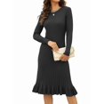 thumbnail image 2 of Women'S Ribbed Knit Sweater Dress Casual Long Sleeve Crew Neck Bodycon Pleated A Line Long Dress Streetwear Black S, 2 of 10