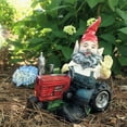 thumbnail image 2 of Homestyles Gardener Gnome Riding His Farmer Tractor and Waving "Hello" Large Outdoor Garden Statue 12"H, 2 of 4
