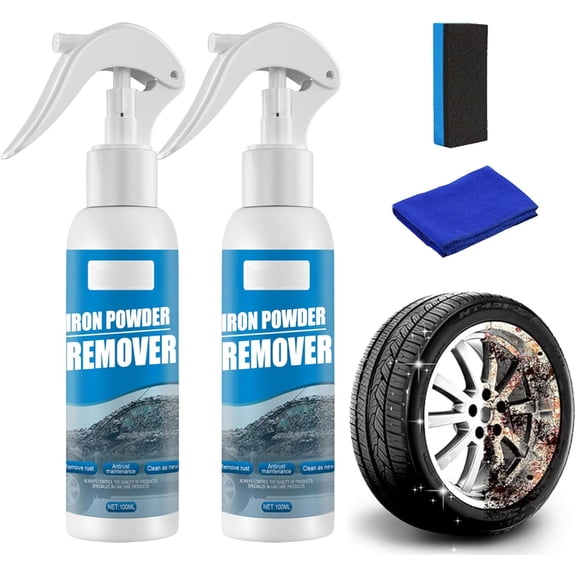 Iron Powder Remover Spray Quick-Acting Rust Removal Spray For Car Wheels Metal Surfaces Tools Hardware Iron Stain Cleaner 100ml（2Pcs）