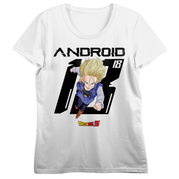 Dragon Ball Z Android 18 Dashing Women's White Crew Neck Short Sleeve T-shirt-Medium