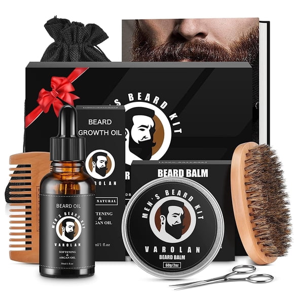 Kit de cuidado de barba Valoran, aceite para el crecimiento de la barba, bálsamo, tijeras, cepillo