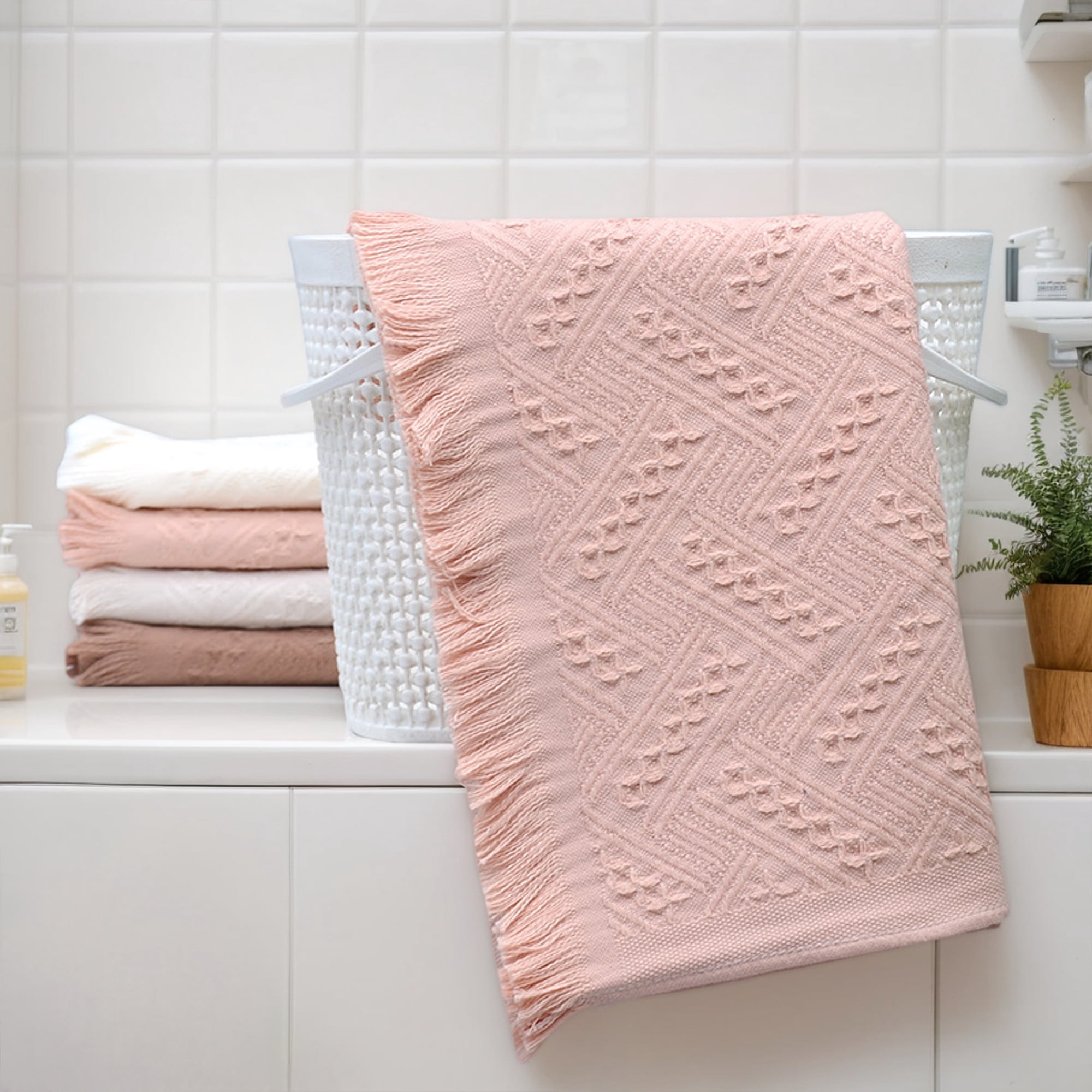 Unique Bargains 4 Pcs Jacquard Pattern Soft Hand Towel Set 13" x 29" Beige