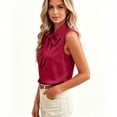 thumbnail image 6 of Women's Solid Satin Blouse with Draped Cowl Neckline – Elegant Silky Evening Top, 6 of 8