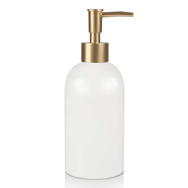 14OZ Ceramic Soap Dispenser Ceramic Soap Pump Dispenser Can Fill Liquid for Bathroom/Kitchen (White)