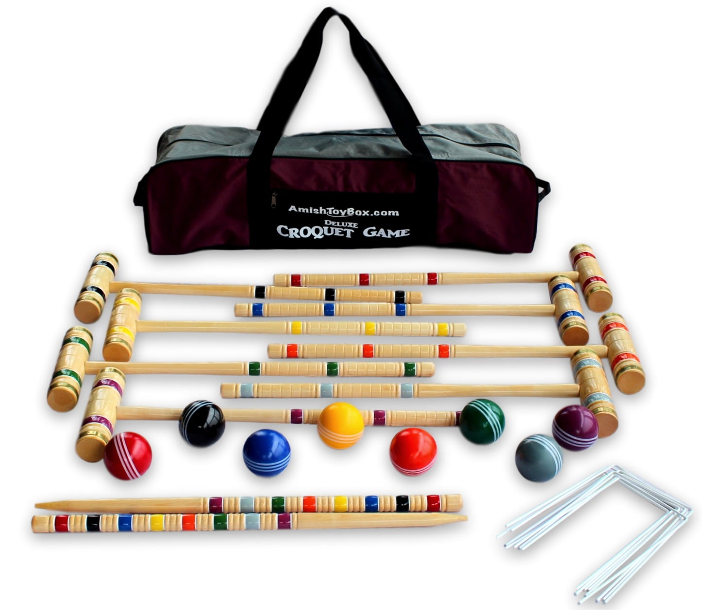 8Player Deluxe AmishCrafted Croquet Game Set with Carry Bag (Four 33" Mallets/Four 29" Mallets