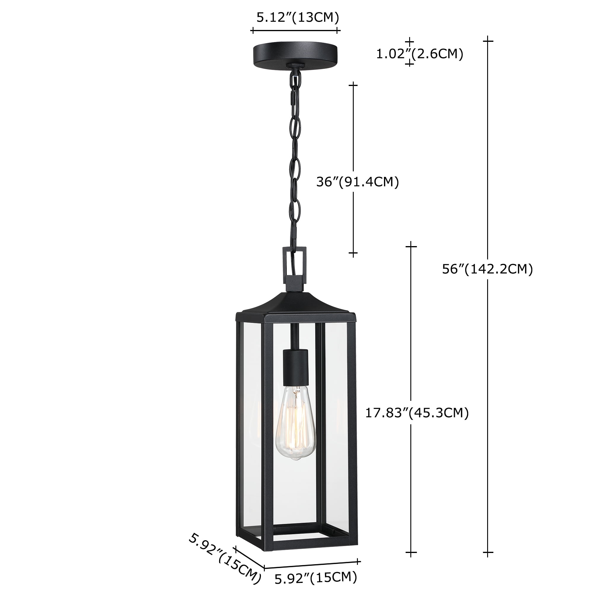 18 in Front Porch Outdoor Pendant Light Fixture for Patio,Outdoor Hanging Light,Exterior Pendant Lights for Porch, 1 E26 Bulb Base, Bulb not Included