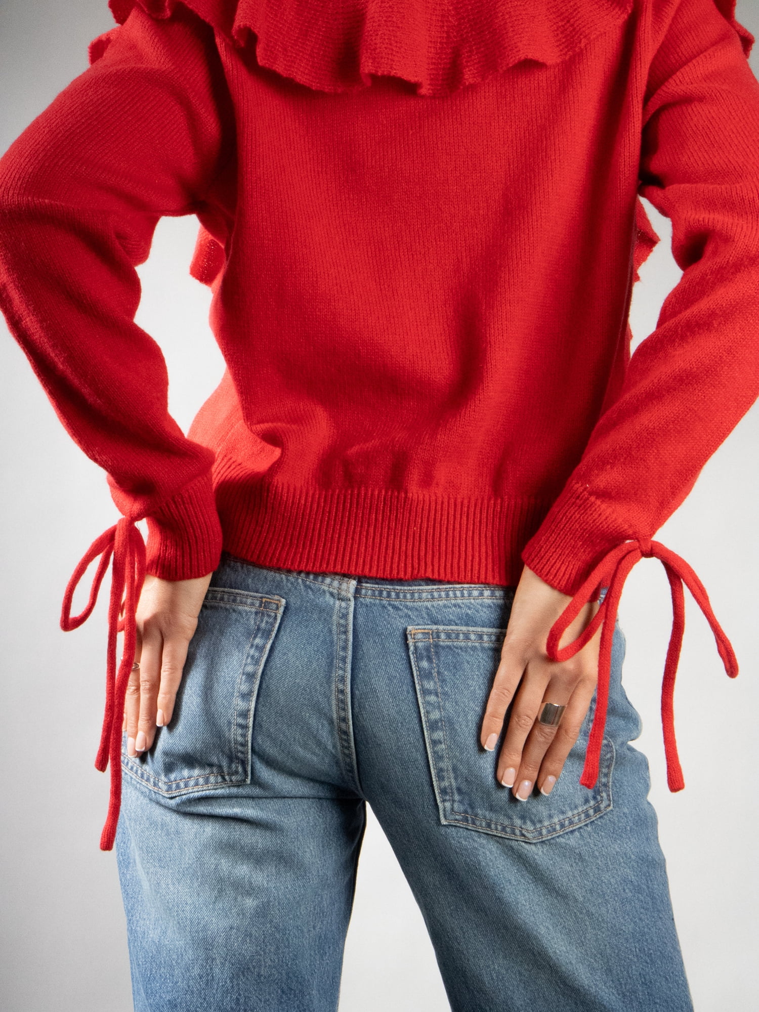 DARING DIVA Women's Stylish Lightweight Flouncy Tie Cardigan S Red