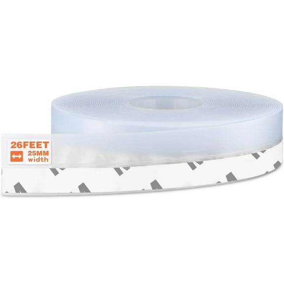 26 Feet Weather Stripping Door Seal Strip, Self-Adhesive Silicone Draft Seal Tape for Doors Windows and Shower Glass Gaps