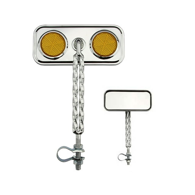 RECTANGULAR DOUBLE TWIST BICYCLE BIKE MIRROR CHROME WITH AMBER REFLECTOR Bike part, Bicycle part, bike accessory, bicycle part