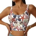 thumbnail image 3 of Goofa Starfish Shell Printed Sports Bras for Women, High Impact Running Bra Workout Crop Tank Tops Longline Sports Bra Push up-Medium, 3 of 9