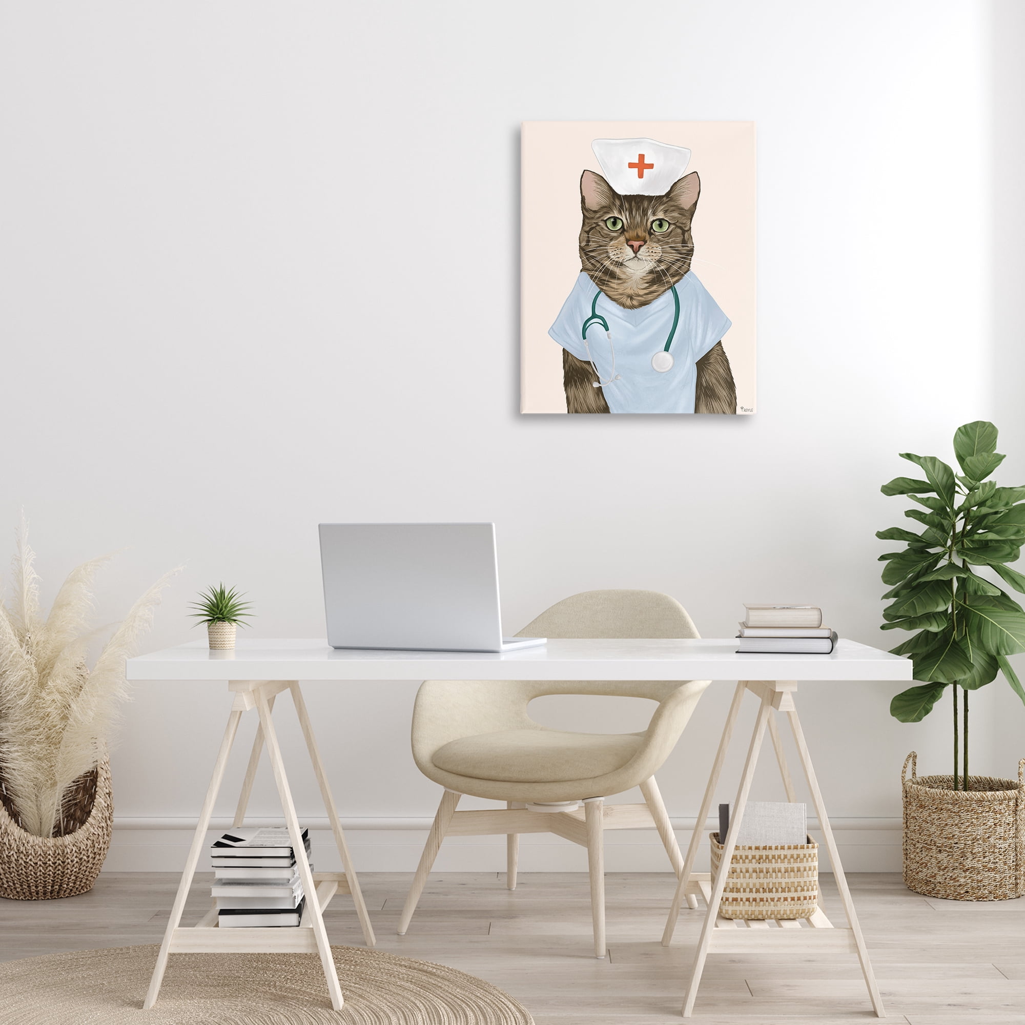 Stupell Industries Nurse Doctor Cat Animals & Insects Painting Gallery Wrapped Canvas Art Print Wall Art, 24 x 30