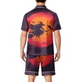 thumbnail image 4 of Halloween Themed Two Piece Pajama Set Men Spooky Graphic Casual Short Sleeve Button Collared Shirts and Shorts Trendy Comfortable Clothes Red 2XL, 4 of 4