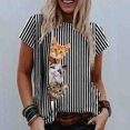 thumbnail image 2 of Moda Mujer Causal Rounk Cuello Impresión Blusa Manga Corta Camiseta Verano Tops Fridja bn4155, 2 of 5