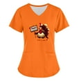 thumbnail image 2 of Xfvqtps Thanksgiving Scrub Tops for Women Soft V-Neck Scrubs Comfortable Nursing Uniforms Short Sleeve Tops Turkey Print Blouse Protective Clothing Working Uniforms with Pockets Orange, 2 of 6