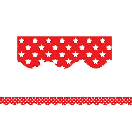 - RED WITH WHITE STARS SCALLOPED BORDER TRIM