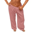 thumbnail image 4 of KDDYLITQ Women's Pants Low Rise Elastic Waist Sweatpants Wide Leg Drawstring Casual Joggers Fashion Beach Trousers with Pockets Pink XL, 4 of 6