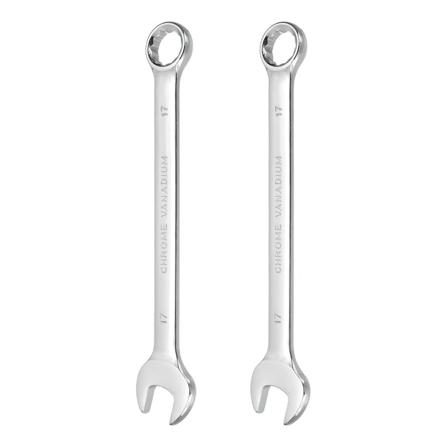 2Pcs Combination Wrench 17mm Metric 12-Point Box and Open End CR-V Steel Spanner