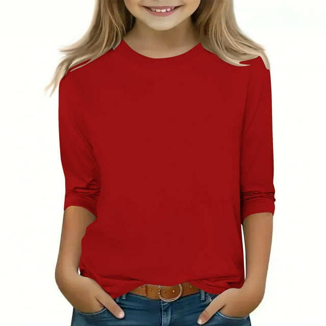 MeetoTime T-shirt pour Enfants Couleur Unie Manches 3/4 Col Rond pour Garçons Filles 3-12 Ans