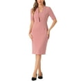 thumbnail image 2 of Vestido ajustado de mujer Inspire Chic con escote en V y mangas cortas, vestido midi bodycon para el trabajo en gris y rosa, talla S, 2 of 6