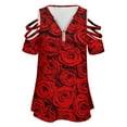 thumbnail image 4 of Valentine's Day Rose Flower Womens Summer V Neck Zipper Top Short Sleeve T Shirt Off Shoulder Top Casual Classy Loose Shirts, 4 of 7