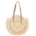 thumbnail image 1 of Bolso de hombro para mujer bolsos grandes redondos huecos tejidos de verano a la moda color blanco, 1 of 6