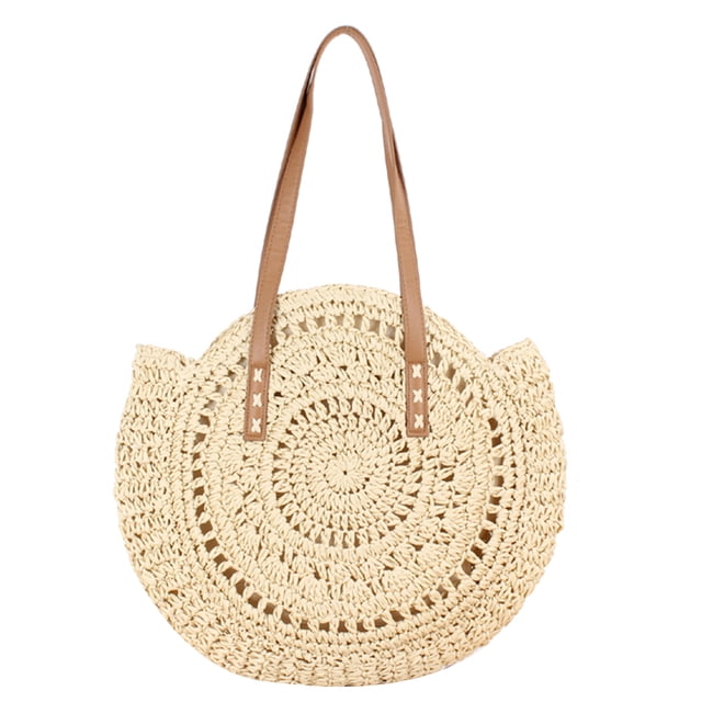 Bolso de hombro para mujer bolsos grandes redondos huecos tejidos de verano a la moda color blanco