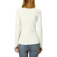 thumbnail image 3 of MODA NOVA Junior's Round Neck Tops Long Sleeve Blouse Shirt White L, 3 of 5
