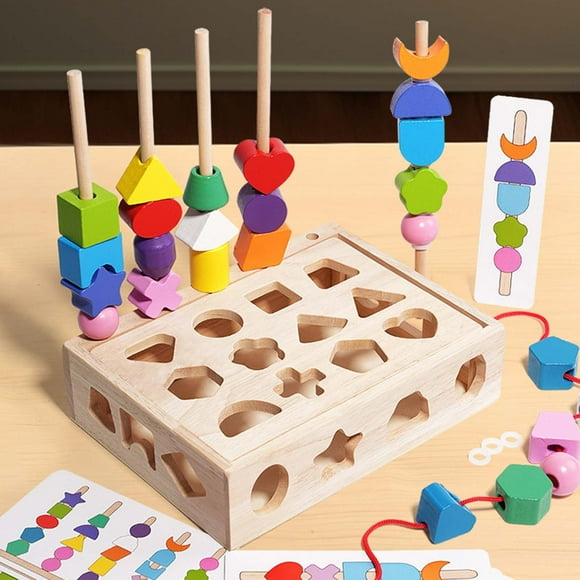 Wooden Beads Sorting Toy, Color Shape Stacking Game, Lacing Beads Set, Preschool Early Learning, Kids Educational Activity, Develop Fine Motor Skills, Natural Wood Construction Hzhnb Up to 50% OFF
