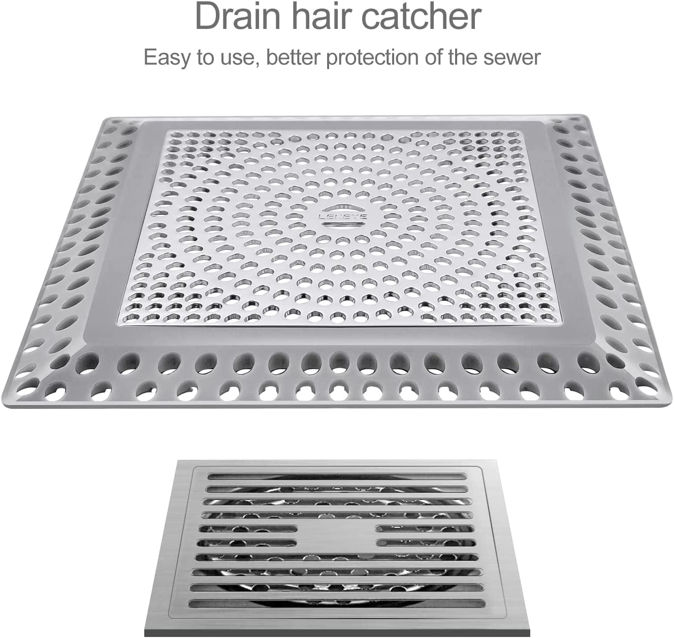 2 Packs Shower Drain Hair Catcher Square Hair Drain Catcher, WINDALY  Bathroom Flat Drain Cover for Bathroom Floor Drain, Stainless Steel