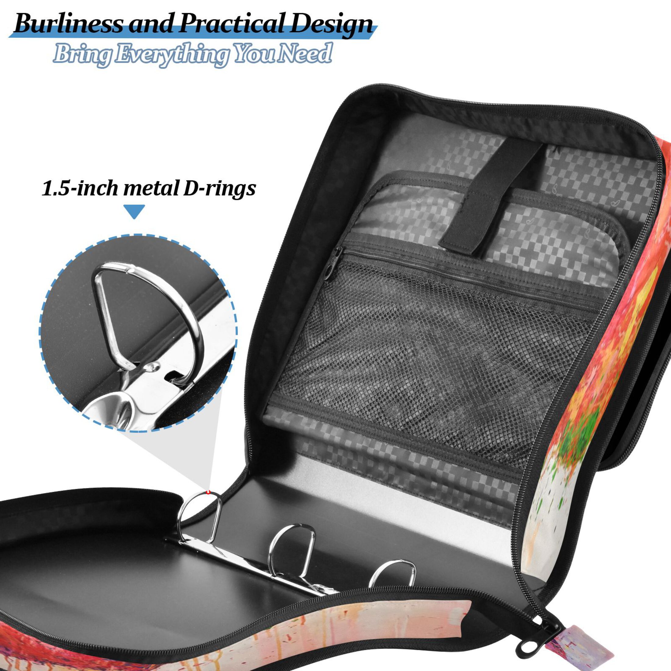 YAZAOO Zipper Binder trapper keeper Documents Organized Design Colorful Heartfelt Vibrance Printed