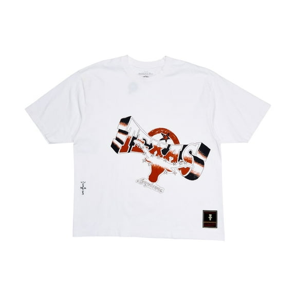Travis Scott Unisex x Mitchell & Ness Texas Longhorns Hand-Drawn T-Shirt White, from StockX