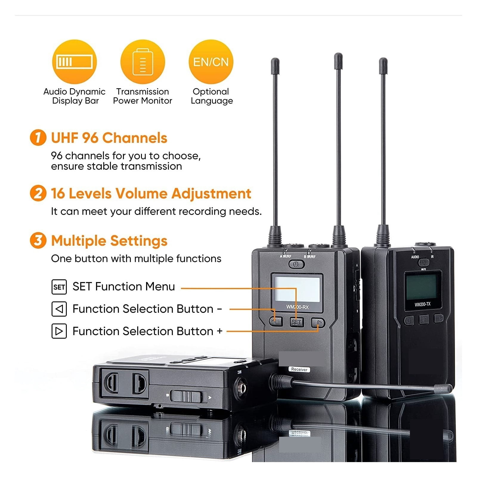 Wireless Lavalier Microphone CVM-WM200A 96-Channel Professional UHF Dual Wireless Lapel Microphone