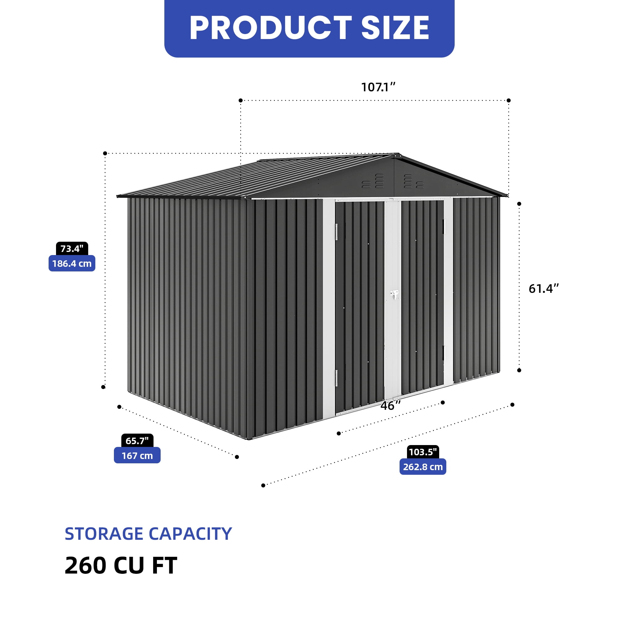 Uforic 9'x6' Outdoor Storage Shed,Metal Tool Storage Sheds w/Windows,Locking System for Garden Patio,Dark Gray