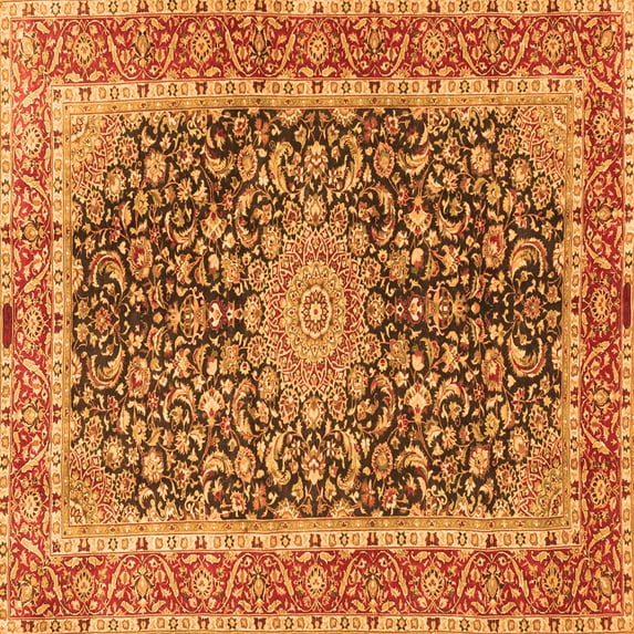 Ahgly Company Indoor Square Medallion Orange Traditional Area Rugs, 3' Square