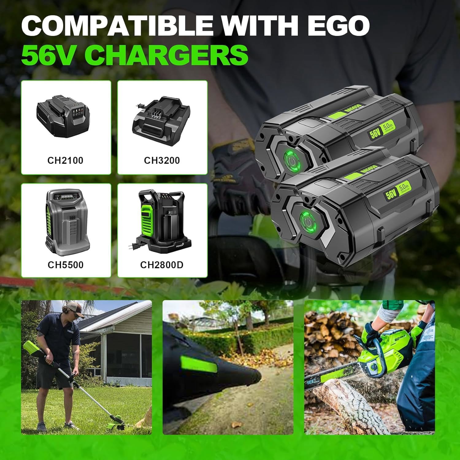 56V 3.0Ah Replacement for EGO 56V Lithium Battery Pin BA2800T BA2800 BA1400 BA4200, Compatible with Ego Cordless Power Tools