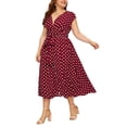 thumbnail image 3 of Enwejyy Women's Plus Size Summer Breathable Polka Dot Short Sleeve Belt A-Line Dresses, 3 of 4