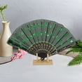 thumbnail image 4 of Unique Bargains 1 Pc Sequins Folding Fan for Masquerade Green Cotton Linen, 4 of 5
