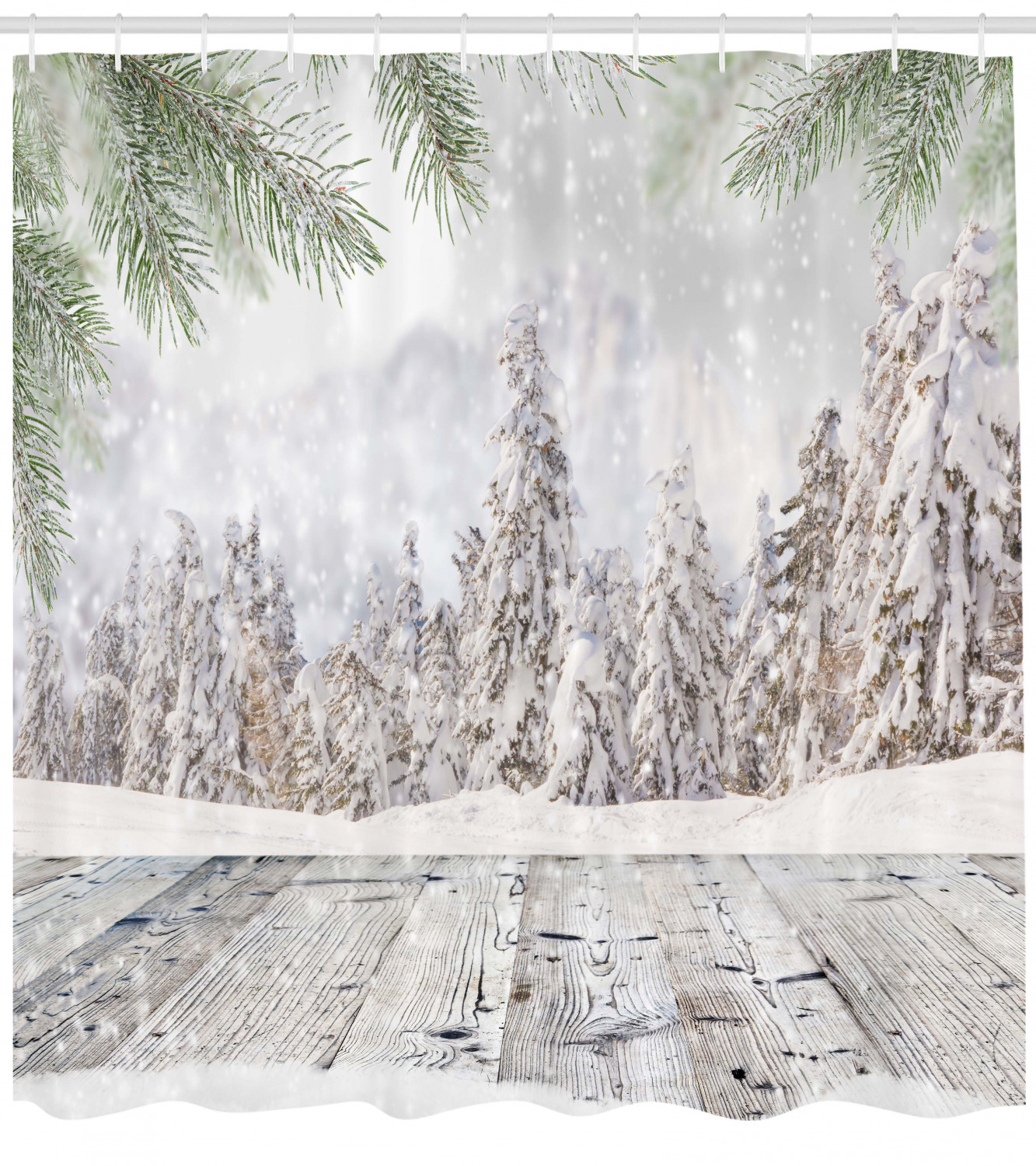 Ambesonne Winter Shower Curtain, Wooden Surface Image, 69