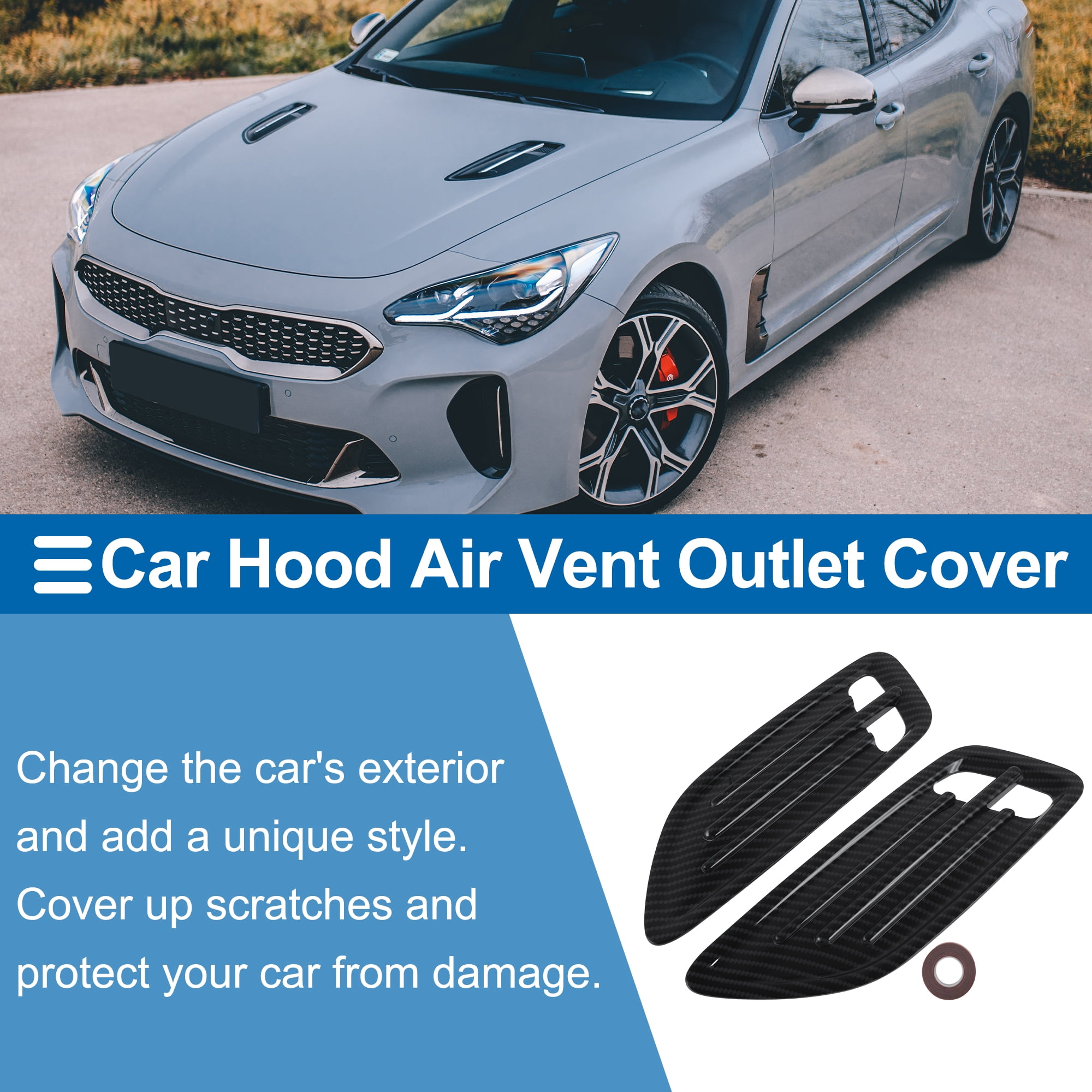 Unique Bargains Hood Air Outlet Vent Cover Trim for Kia Stinger 2018-2023 Hood Scoop Bezel Exterior Decor Cover ABS Carbon Fiber x 1 pair