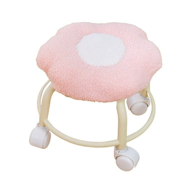 Low Roller Seat Pedicure Stool 360 degree Rotating Rolling Stool Small Footrest Swivel Chair Pulley Wheels Stool for Fitness Home Library Adult Pink